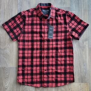 American Breed Red and Black Men's Short Sleeve Button Top Size Medium